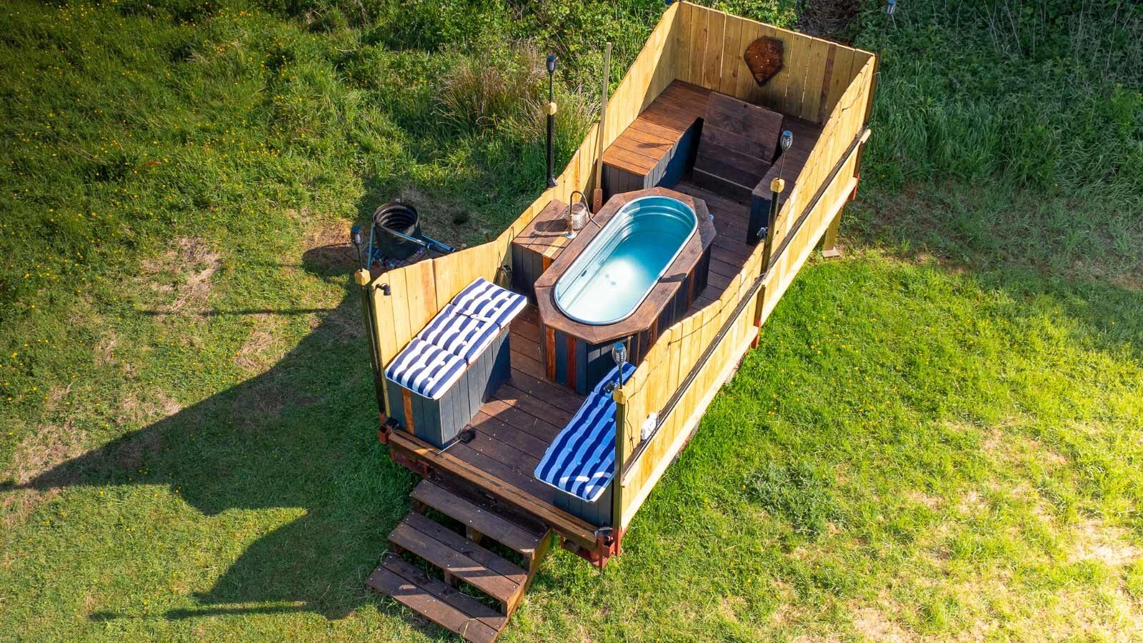 hot tub on wheels trailer glamping