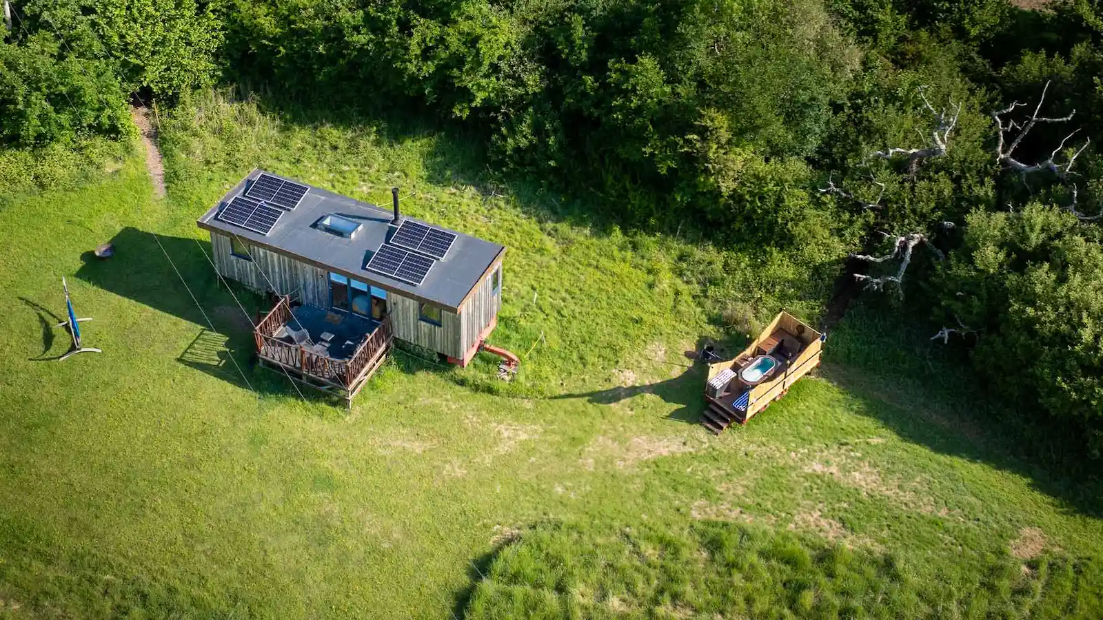 private wood fired hot tub and cabin in a field in east sussex