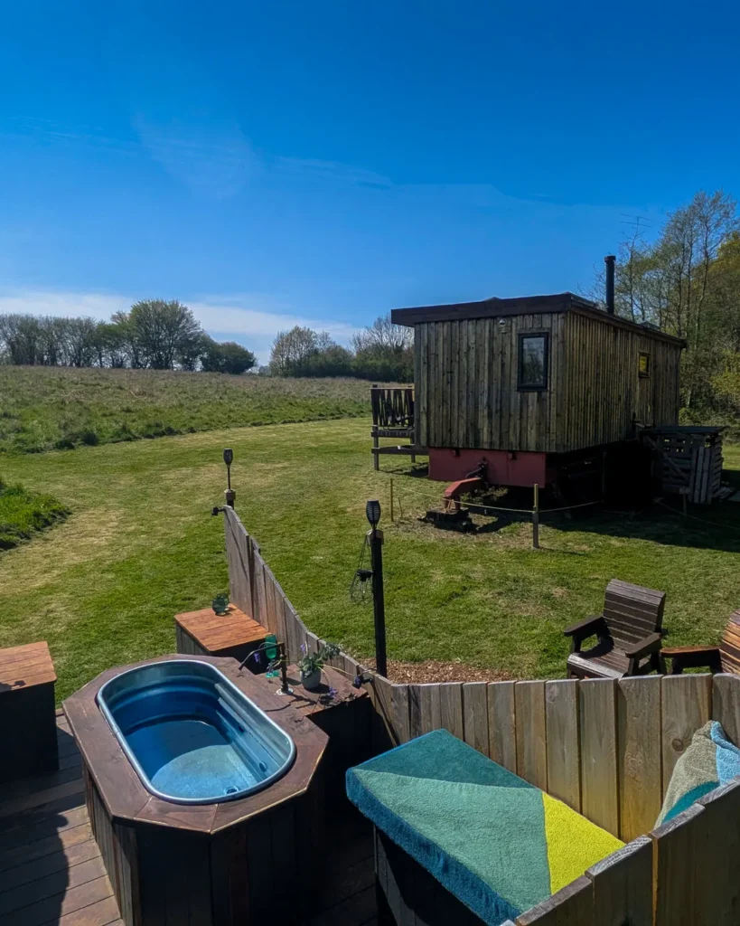 private cabin with a wood-fired hot tub in the sussex countryside